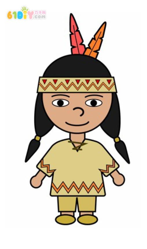 人物填色图 印第安人小男孩_人物简笔画_巧巧手幼儿手工网
