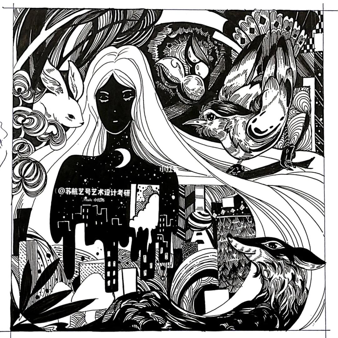 黑白装饰画图形创意完整示范