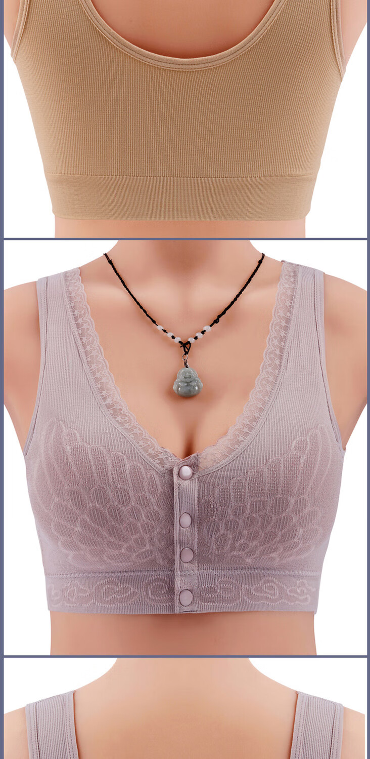 σο妈妈内衣文胸中年妇女老年人女背心式前扣大码乳胶文胸无钢圈胸罩