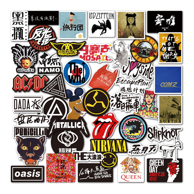 45张中国摇滚贴纸乐队标志logo图案朋克青年笔记本个性小贴纸