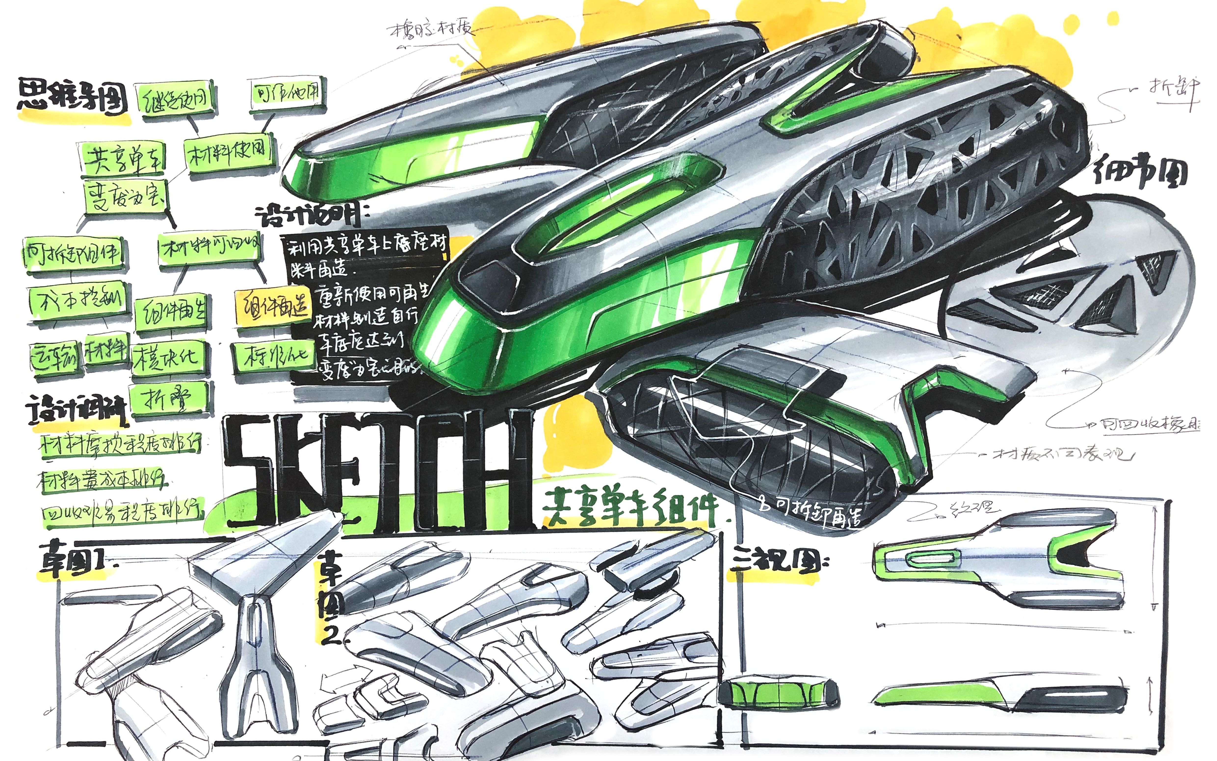 工业设计手绘产品设计手绘a3快题版面马克笔上色