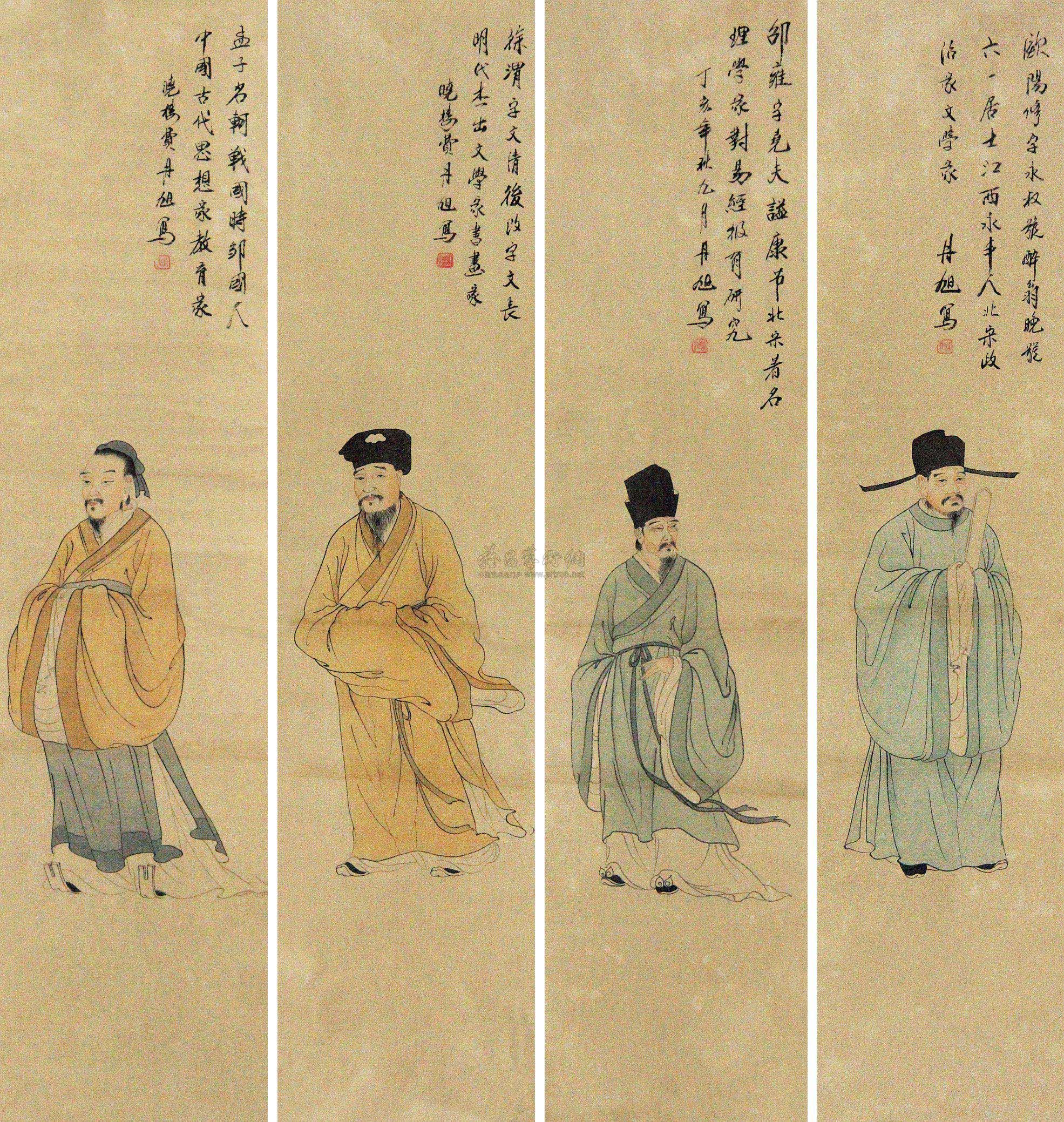 0063古代人物镜片四屏纸本