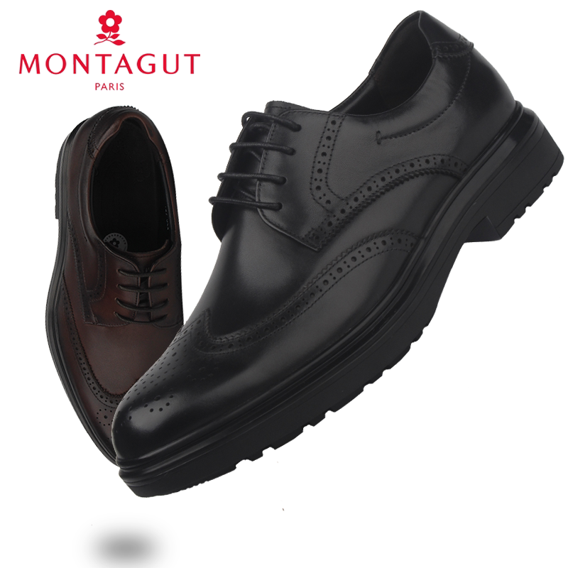 梦特娇男鞋新款耐磨厚底布洛克雕花皮鞋商务正装皮鞋英伦风婚鞋