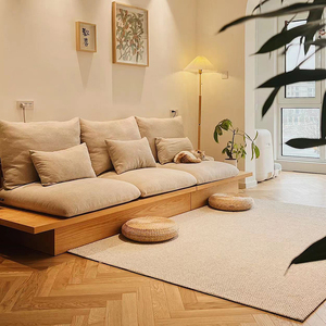 日式沙发实木框架客厅小户型北欧简约储物三人地台布艺原木侘寂风