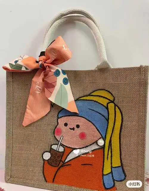 春日限定手绘麻布袋