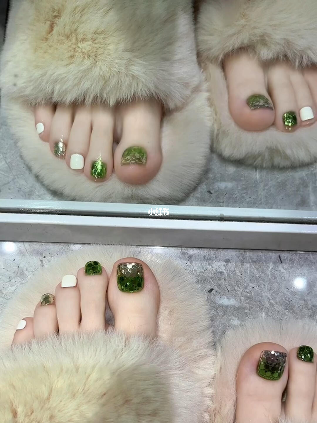 梦想家06 奶油绿亮片 香槟金亮片#脚趾甲美甲  #脚美甲  #显白脚指甲
