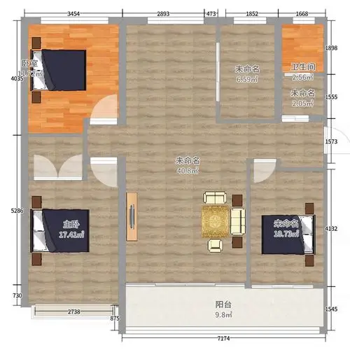 闻韶北生活区2室0厅1卫0厨126.00㎡户型图