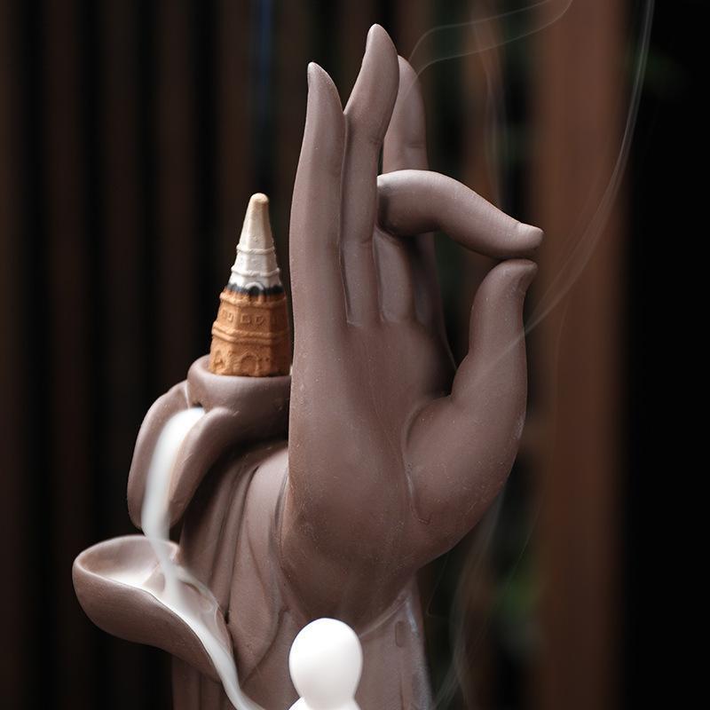 无相云水禅心 紫砂佛手莲花倒流香炉家用卧室仿古禅意檀香炉香薰炉