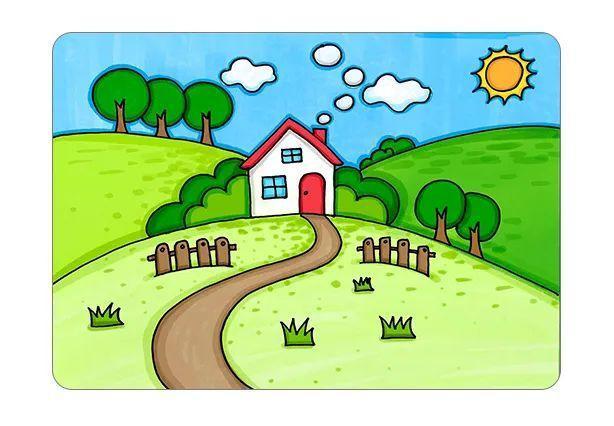 植物风景简笔画彩色春天