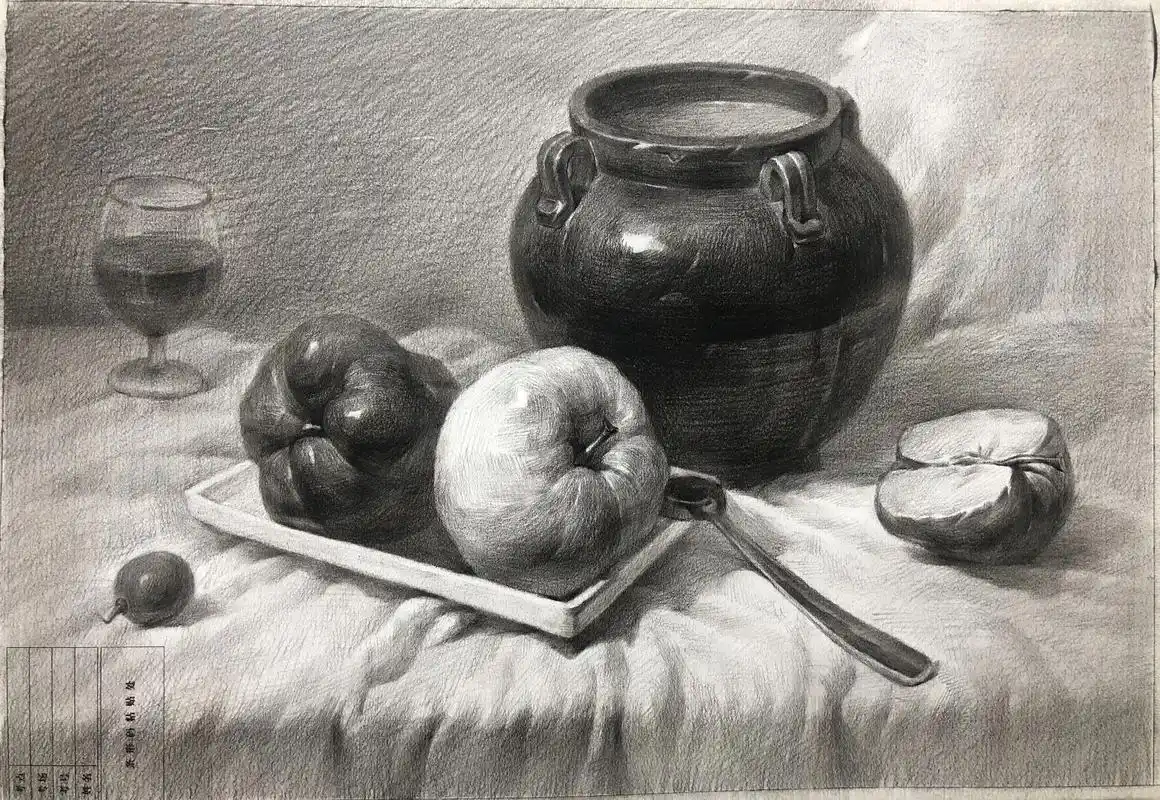 陶罐类静物素描.基础陶罐 水果组合#素描入门零基础教程 #素 - 抖音