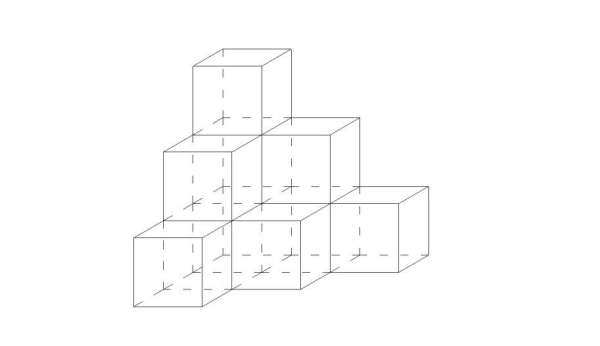 第一层有6个正方体,第二层3个,第三层有1个,摆成像直角墙角一样的效果