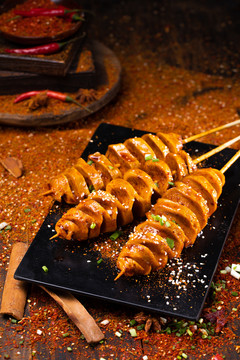 美食烤串烤面筋图片