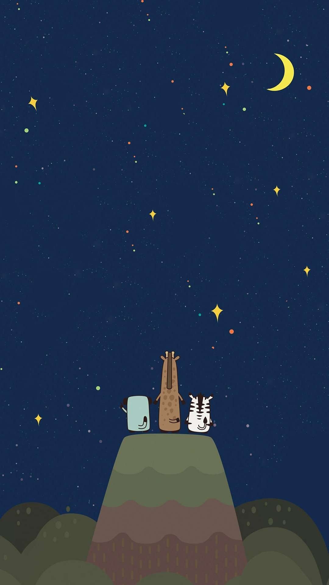 夜晚星空卡通插画壁纸