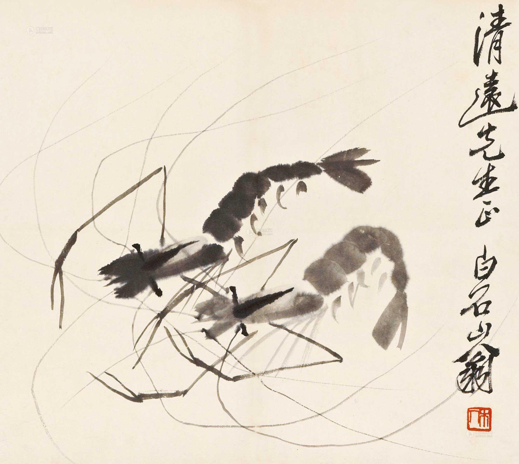 1867群虾镜心水墨纸本