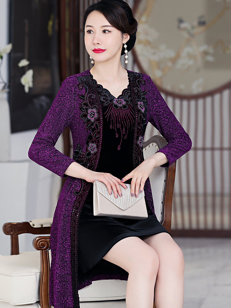 高端喜婆婆婚宴装两件套丈母娘参加婚礼妈妈礼服50岁秋冬款连衣裙