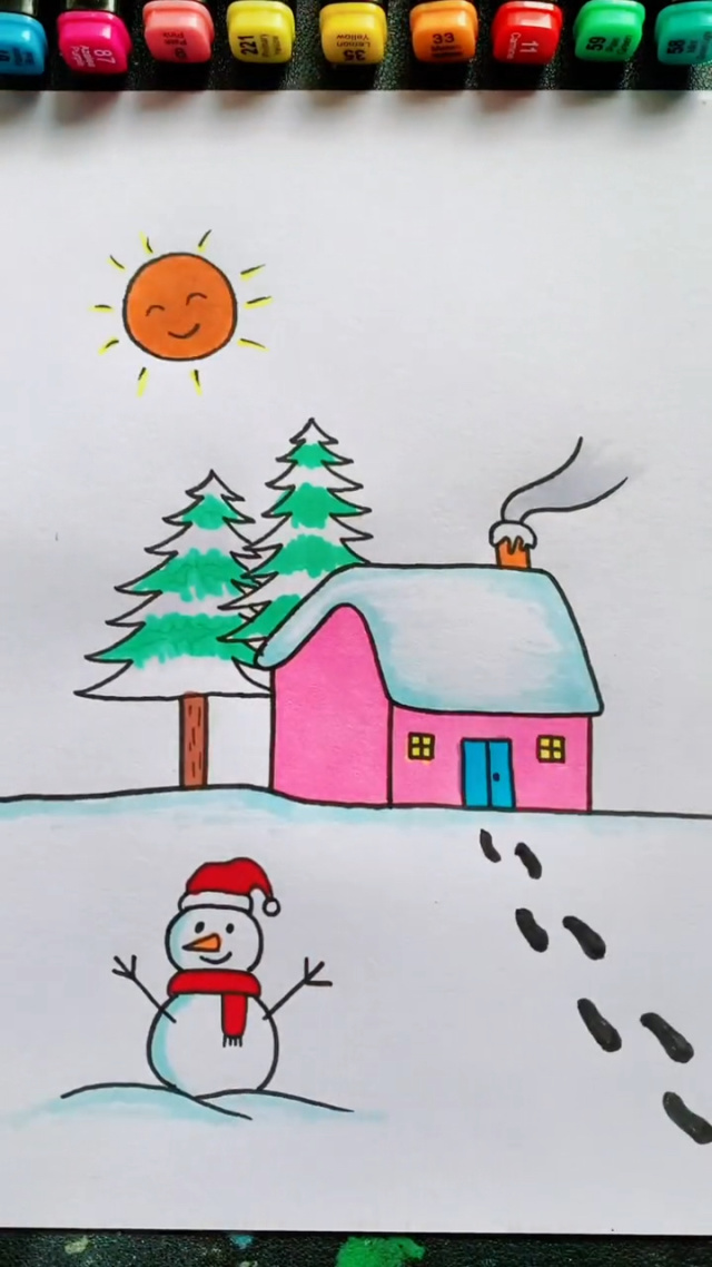 简笔画冬天雪景,简笔画