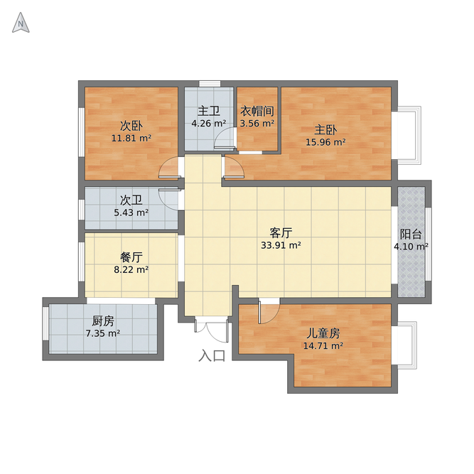 现代风格三室一厅装修设计图