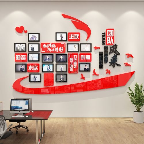员工照片墙纸文化墙贴团队风采公司企业办公室墙贴