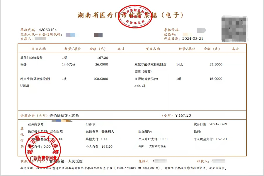 3月21日,郴州市第一人民医院开出我市第一张医疗门诊收费电子