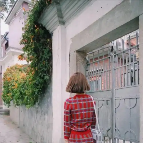 短发 背影 红格子 女头像 by:李倩