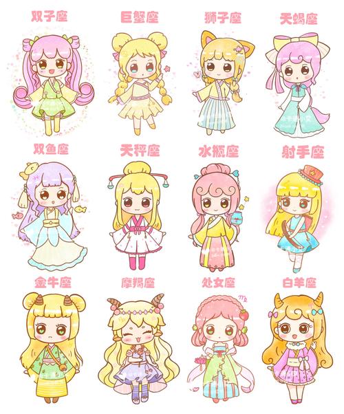 q版十二星座公主简笔画暖暖