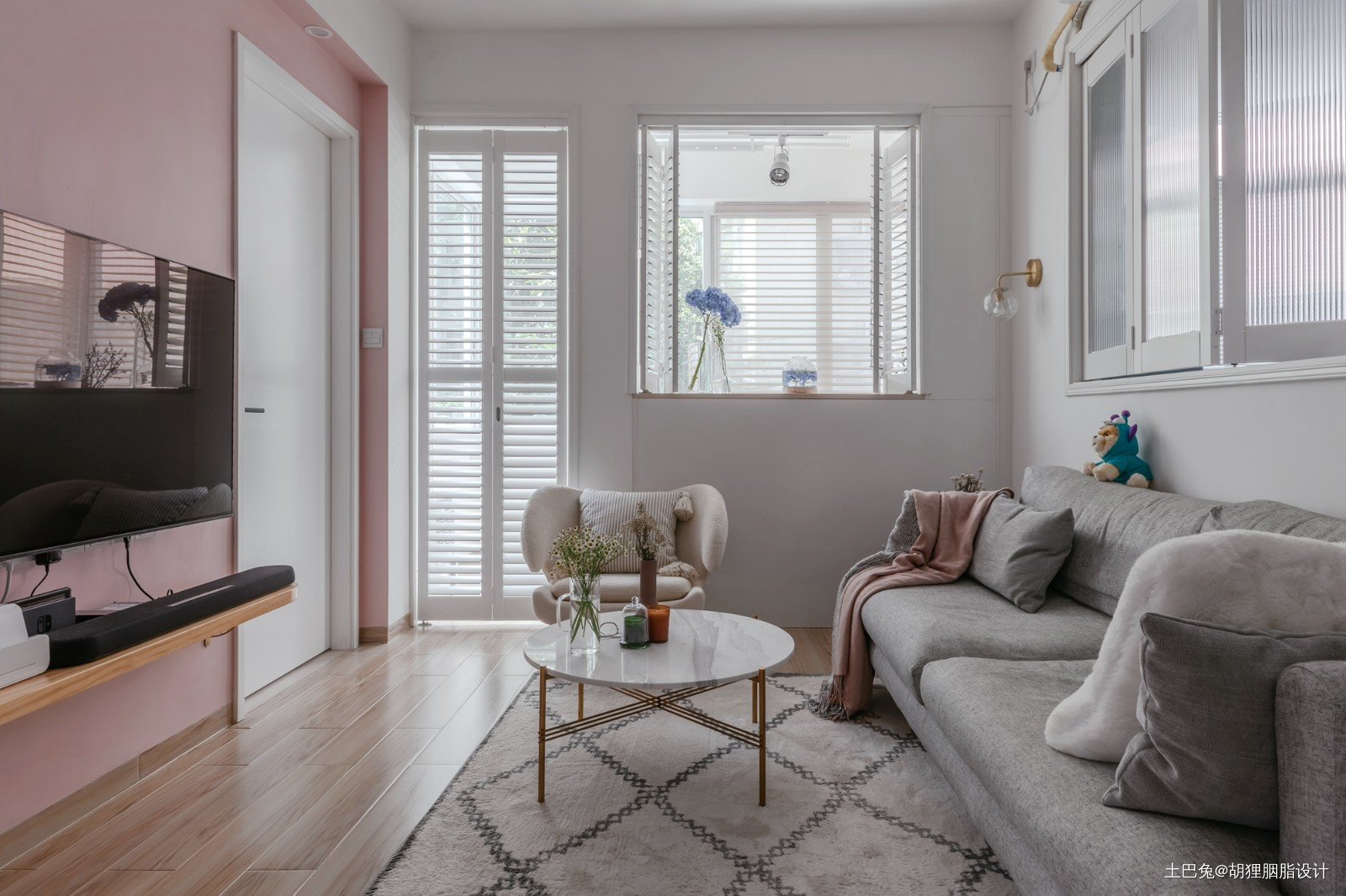 少女粉配孔雀蓝,不一样的ins北欧风二居北欧极简家装装修案例效果图