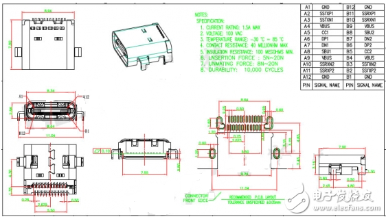 typec母座结构图纸