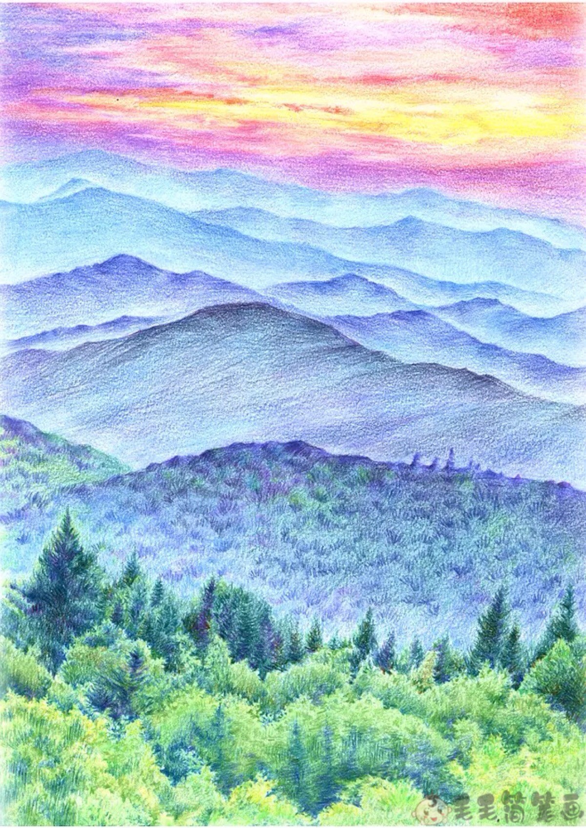 彩铅风景画图片