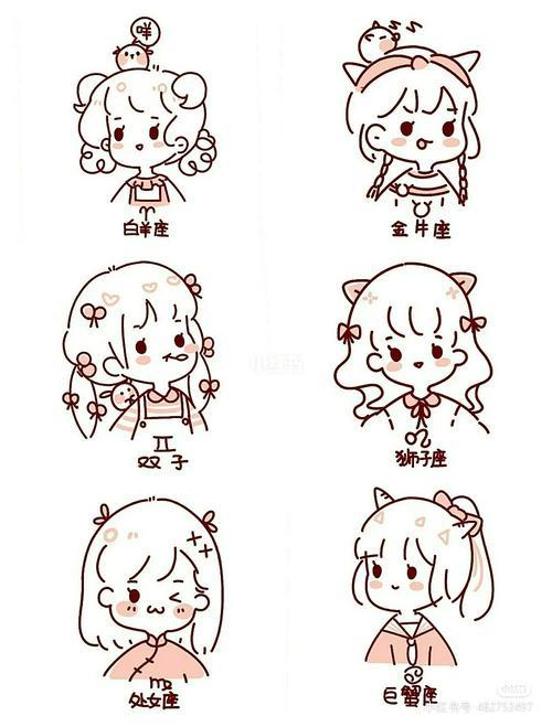 学一幅简笔画-可爱的12星座简笔画图片大全十二星座漫画美少女简十二