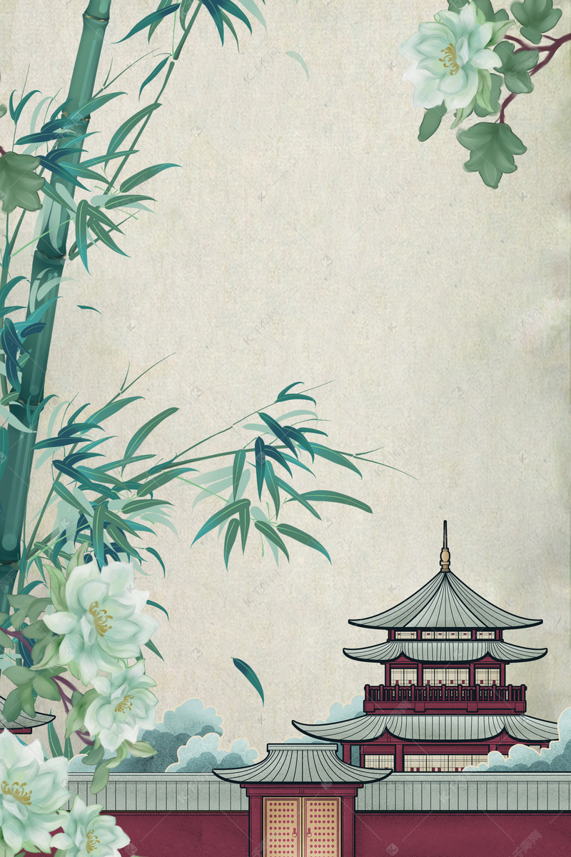 中国风工笔画简约海报背景