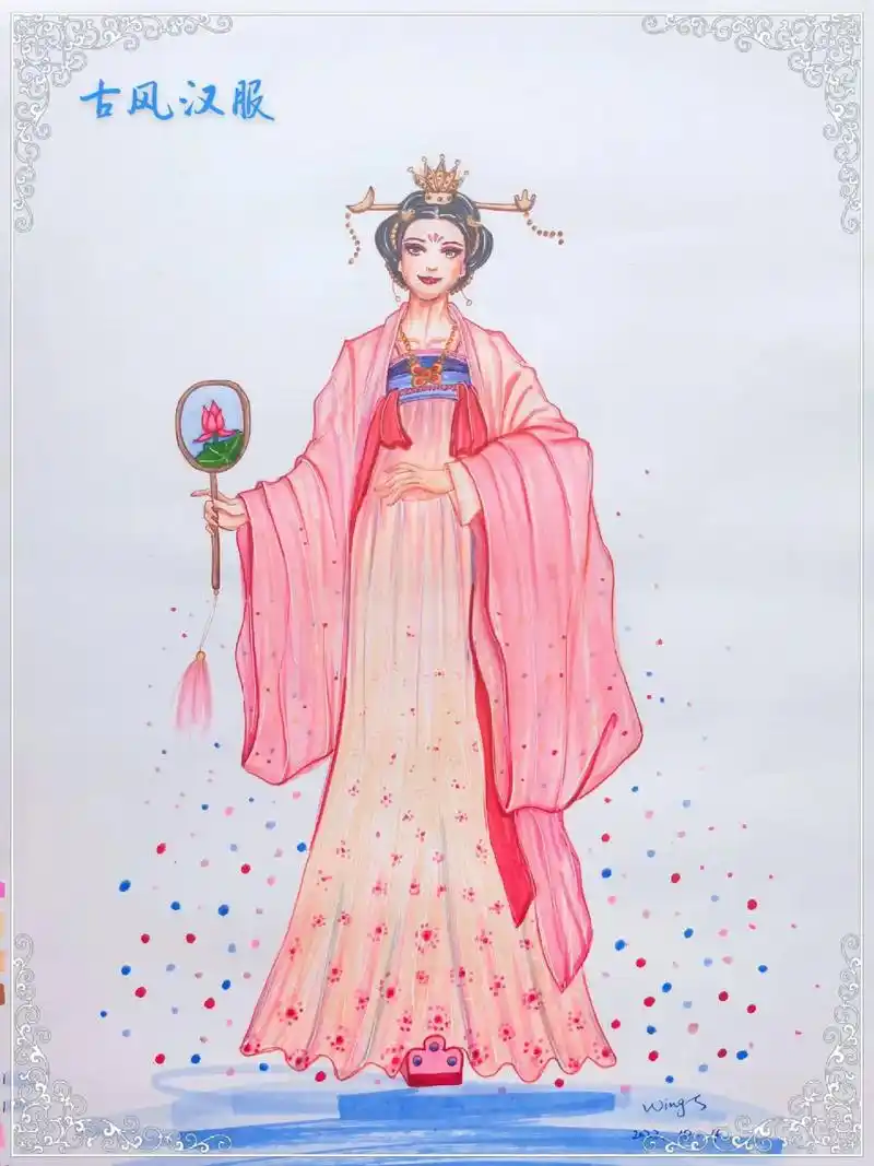 艺术 #绘画 #服装设计 #马克笔 #人物肖像 :古风汉服 - 抖音