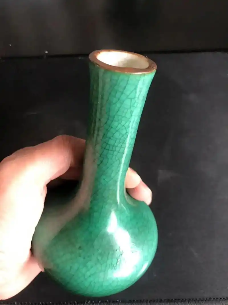 清中期,哥绿釉,文房,直口瓶.全品无修. - 抖音