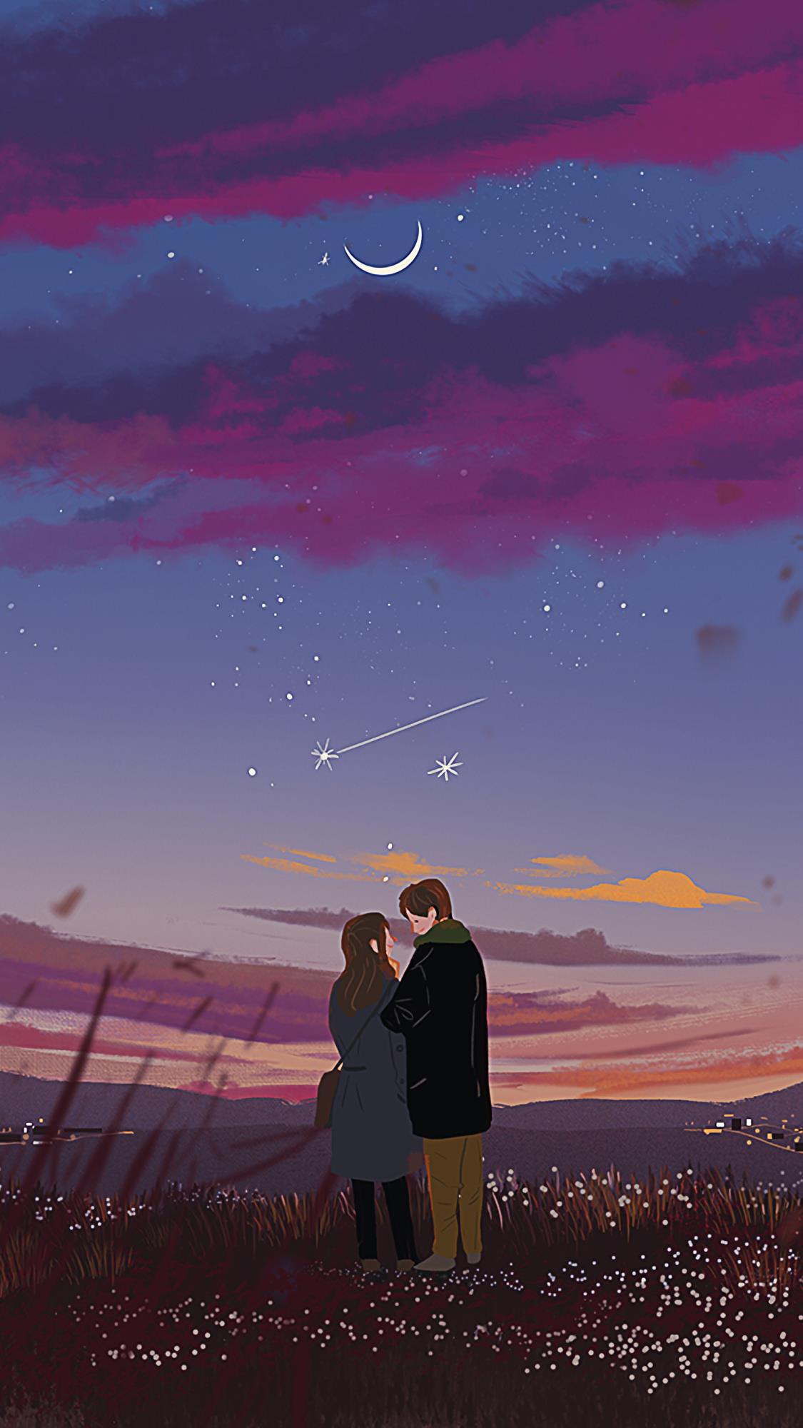 【壁纸】有爱情侣手绘插画 Ι 有你,真好!