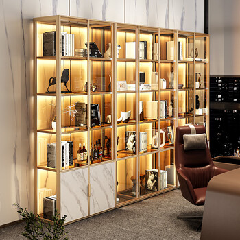 书柜带灯办公室现代简约展示柜极简家用书房书橱书架高档乐高陈列柜