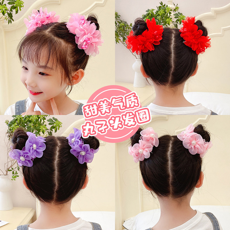儿童六一演出头花配饰花朵发圈女童发饰小女孩扎丸子头头绳头饰