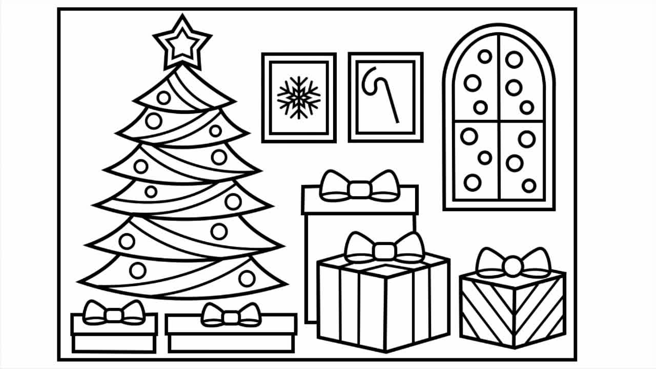 宝宝学画画,简单地画出圣诞树和圣诞礼物并涂色,漂漂亮亮