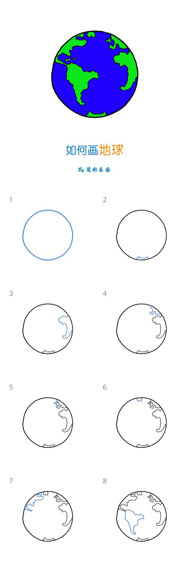 如何画地球简笔画 - 一学就会画的地球儿童画