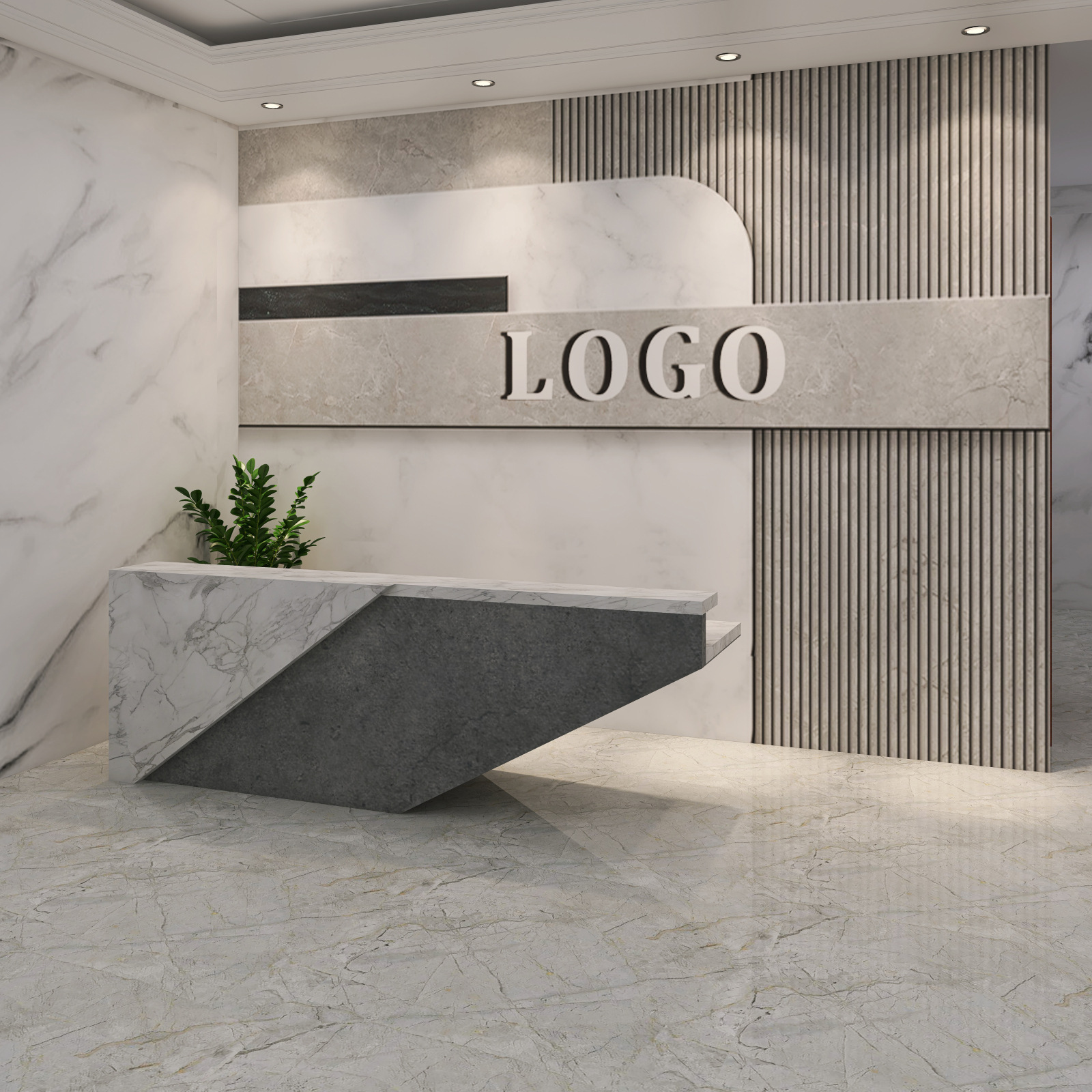 大气公司形象墙logo背景墙纸客厅电视办公室前台格栅水泥墙壁纸