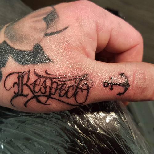 晏先生手上花体字纹身图案