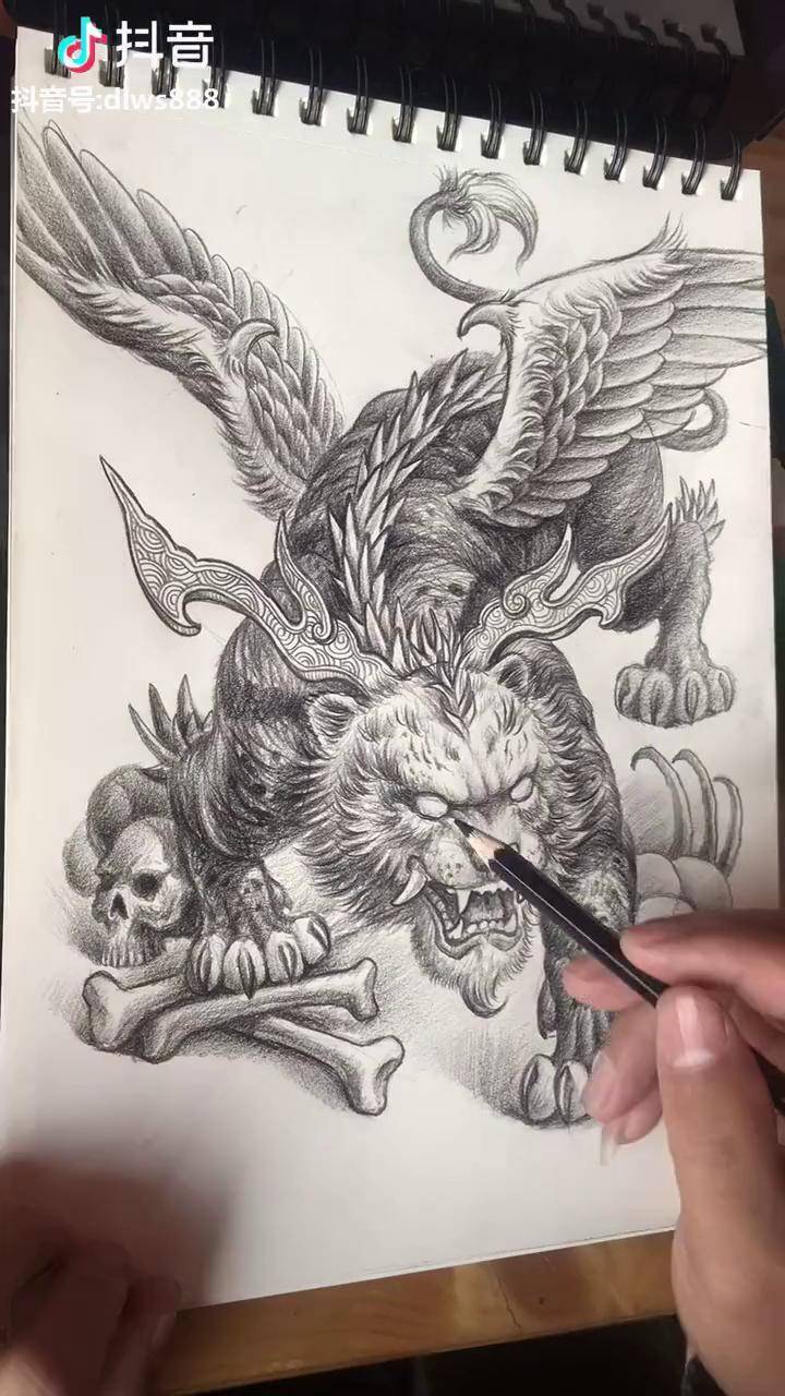 直播教大家画的穷奇 晚上十点直播继续原创 纹身培训 画