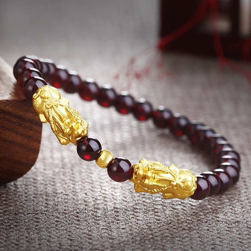 老庙黄金黄金3d硬足金转运珠貔貅吊坠手链男女