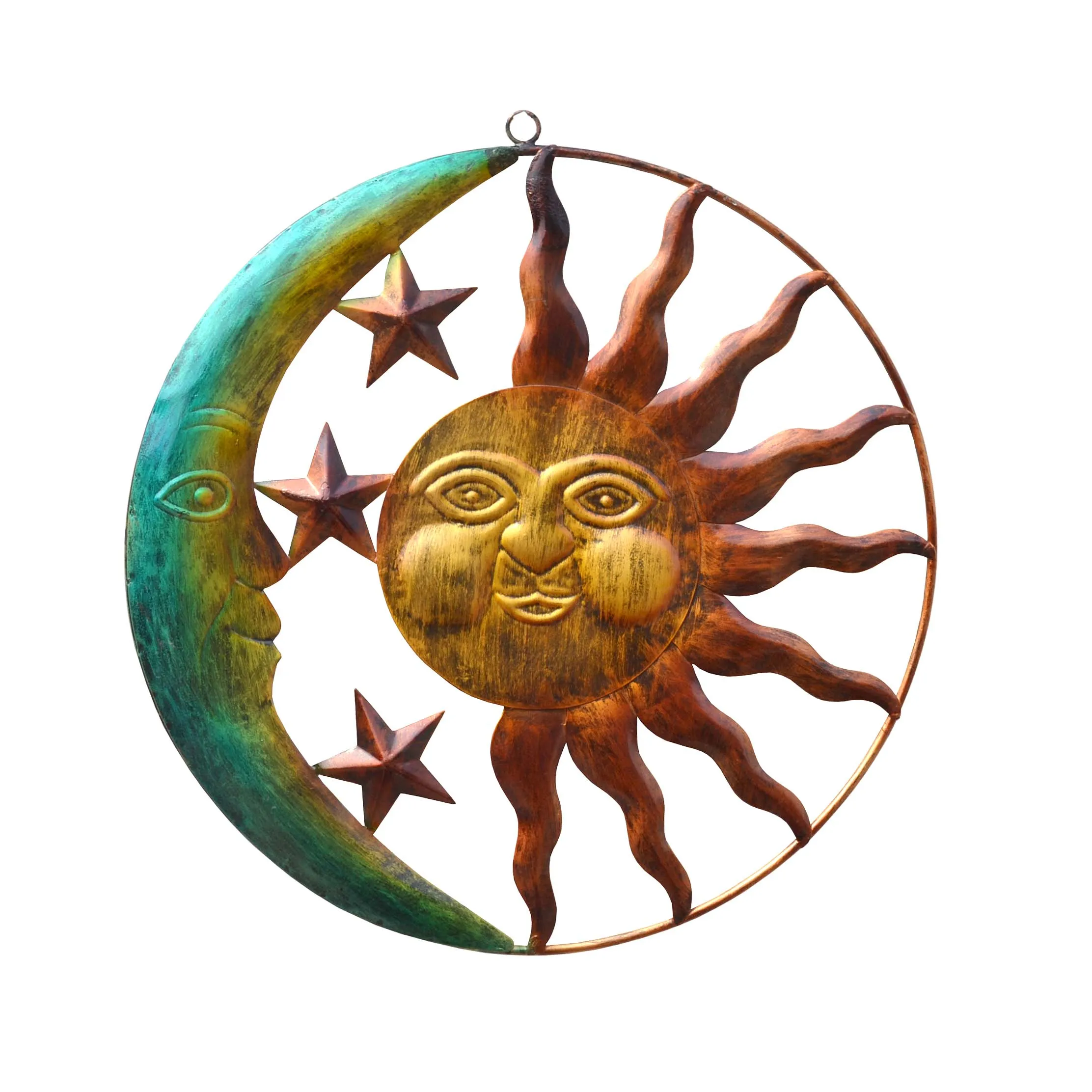 large iron sun face, star & moon wall art plaque & home decor