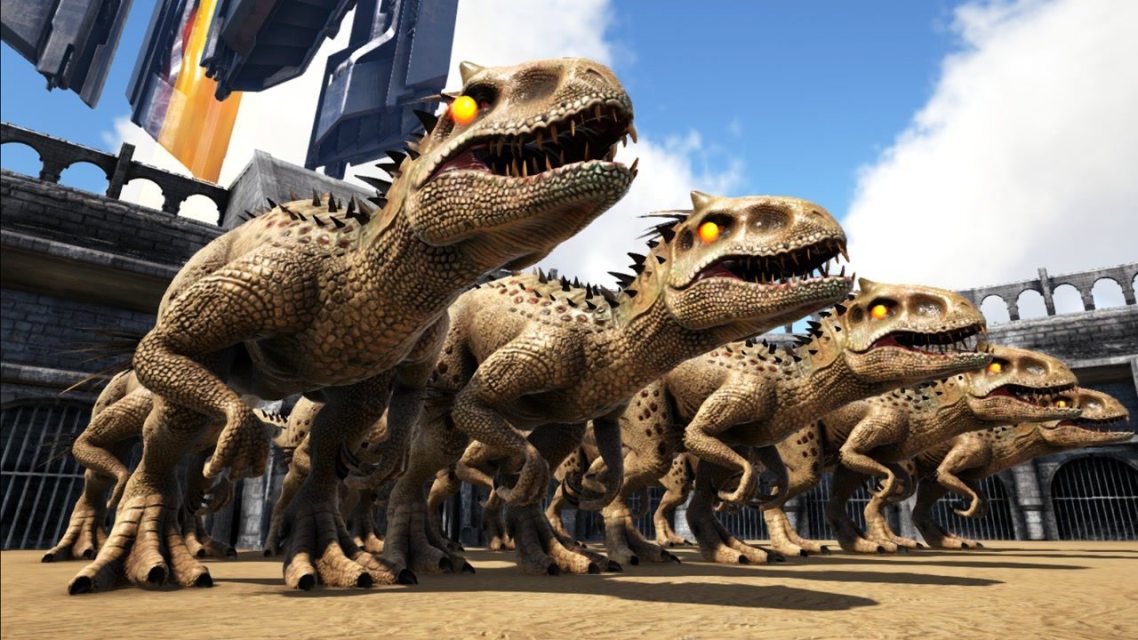 方舟恐龙大战705 精英霸王龙,暴虐龙,精英南巨三方混战