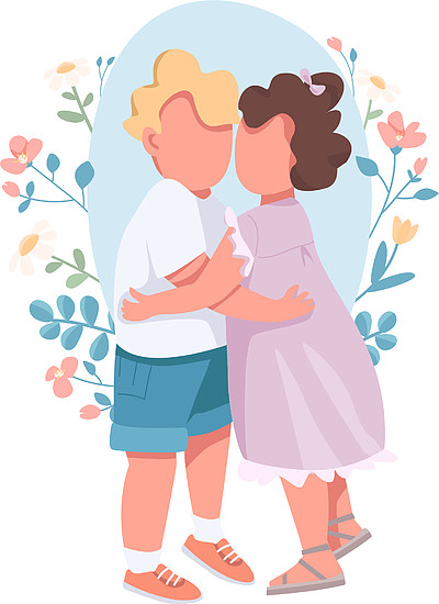 蹒跚学步的朋友.用于网页设计的家庭 2d 卡通人物.兄弟姐妹的创意.