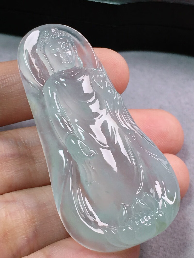 绿翠天成翡翠高冰种白冰阿弥陀佛吊坠缅甸a货翡翠玉石送礼生日礼物男