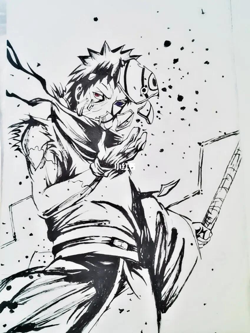 忘了拍线稿了,画了一半才想起来……#火影忍者  #宇智波带土 #临摹