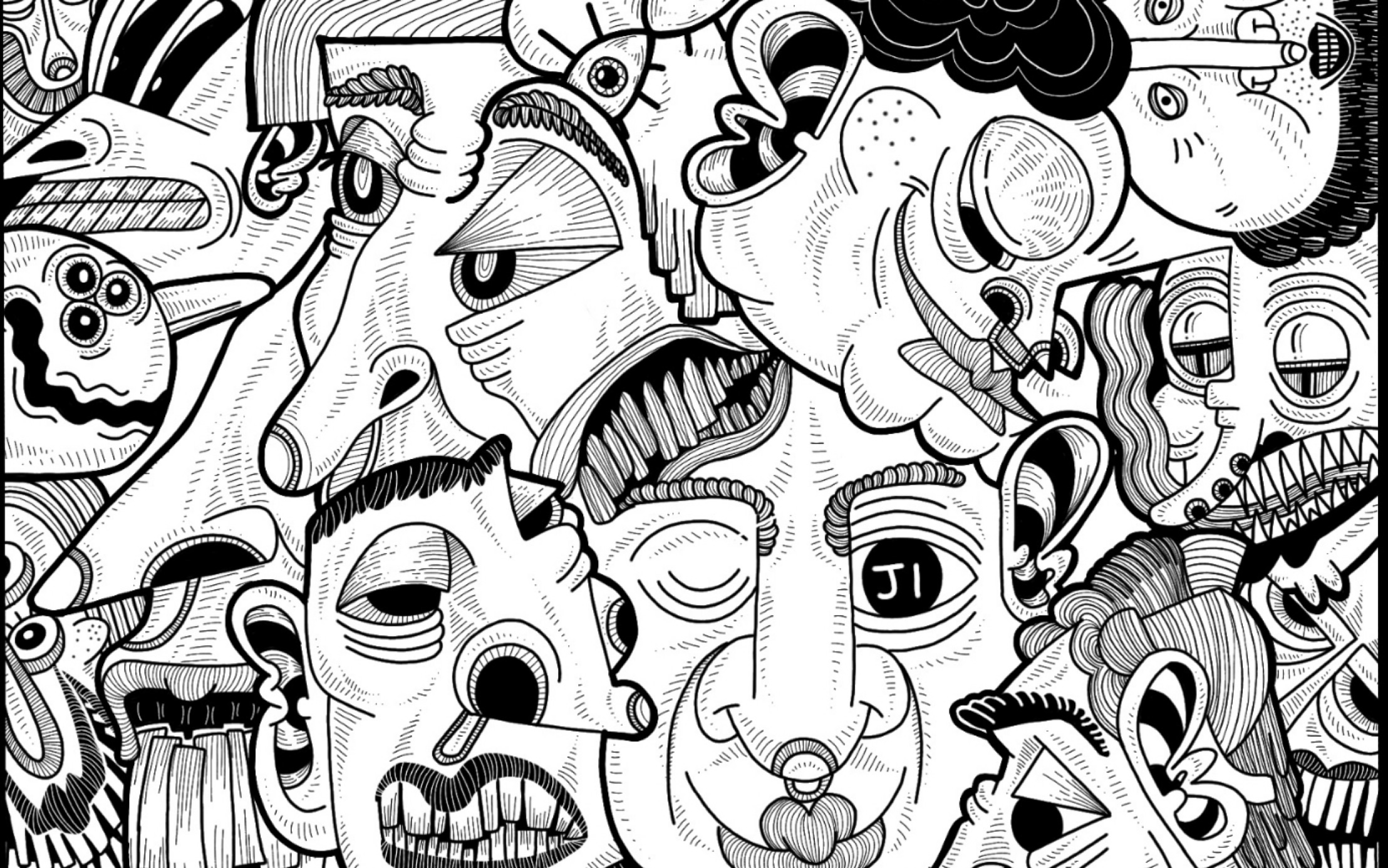 【画世界】黑白插画手机指绘过程 灵魂画手把啥都挤在一起系列