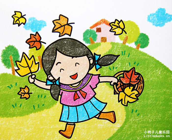 优秀儿童油画棒画欣赏秋天的树叶