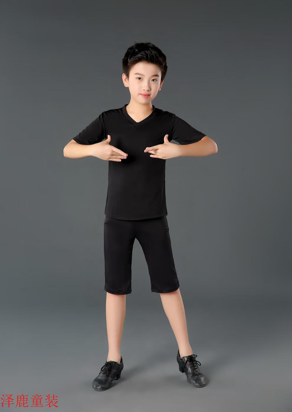 小憨鹿男童男孩拉丁舞服装少儿儿童男生舞蹈套装夏季短袖形体训练练功