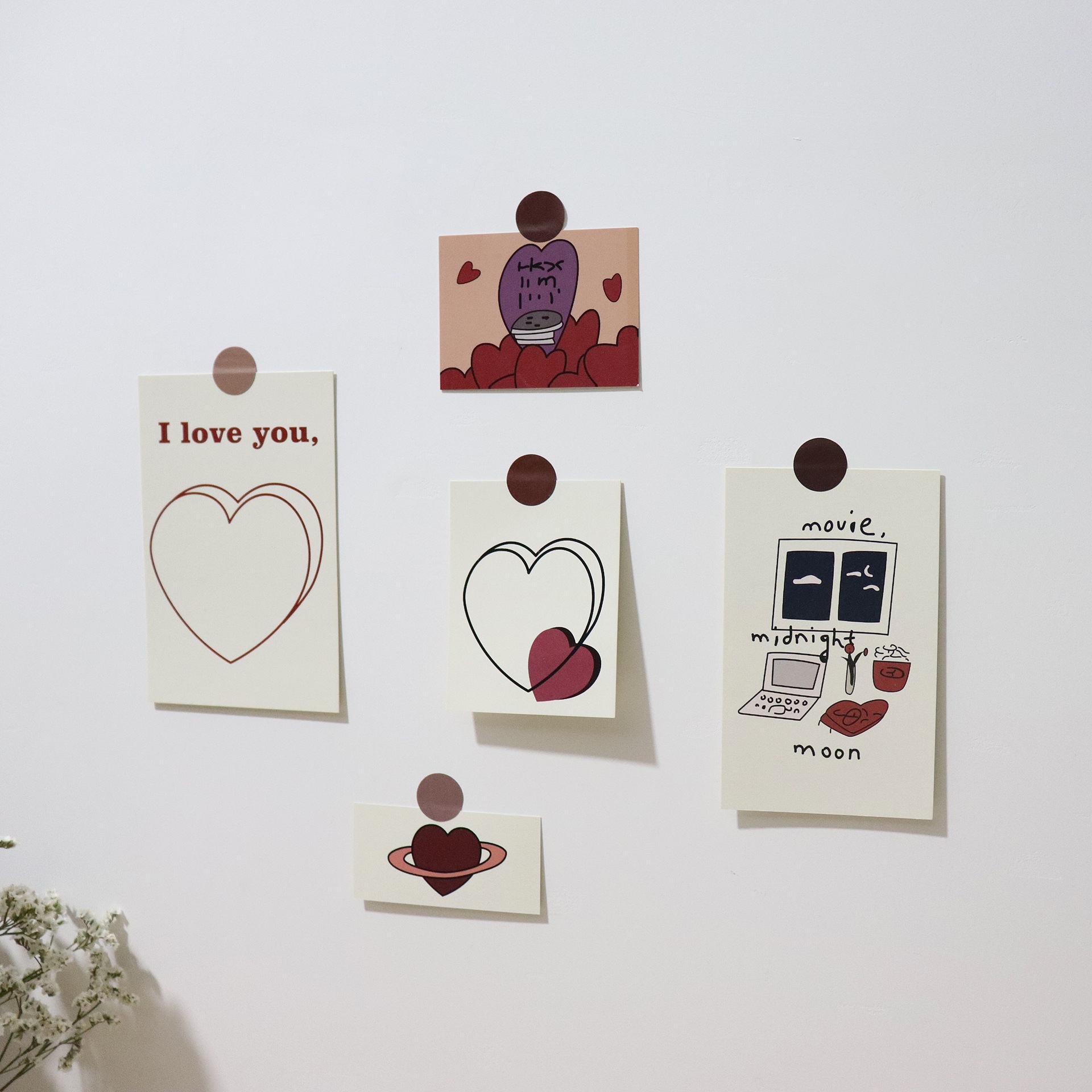 韩国mazzzzy卡片樱桃爱心房间装饰卡片拍照道具卡片